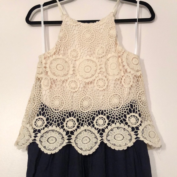 Juniors Navy and Ivory Crochet Overlay Dress - Picture 2 of 6